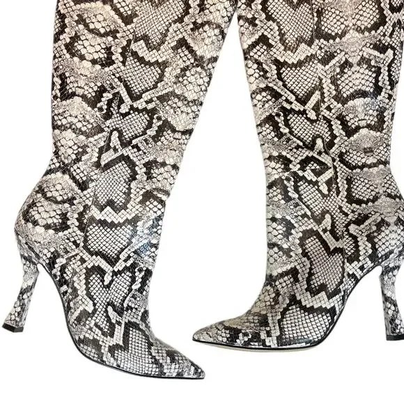 6 Gianni Bini Lennoxe Snake Print Leather Tall Boots White Women’s NWT - Picture 4 of 8